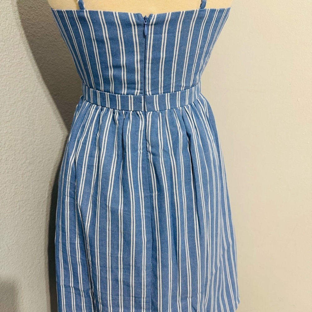 Main Strip Blue Striped Mini Yacht Cut Out Fit and Flare Dress with Pockets Sz S - Picture 12 of 16